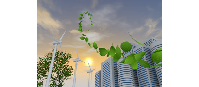 夕暮れ｜風力タービン｜ビジネス街  | 環境・自然・エネルギー・災害 - エネルギー / 地球 / 自然 / 環境 / 写真 / イラスト / フリー素材 / ダウンロード