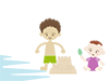 Sandy beach ｜ Play ｜ Children ｜ Castle ――Free illustrations ｜ People / seasons / events
