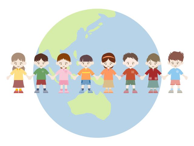 子供 | 未来 | 地球 | 手をつなぐ  | 環境・自然・エネルギー・災害 - 汚染/工場/環境/地球/自然/きれい/イラスト/無料/クリップアート
