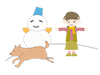 Snowman ｜ Girls ｜ Dogs ｜ Running around --Free illustrations ｜ People / seasons / events