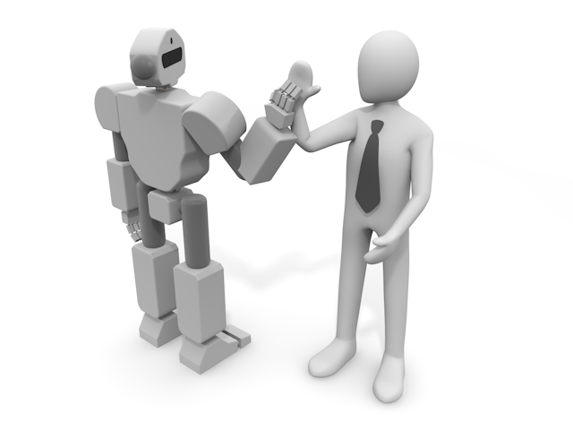 ロボットと人間のハイタッチ｜成功を祝う - テクノロジー / 技術開発 / 写真 / 3D / 科学 / イラスト / フォト / 無料 / 機械