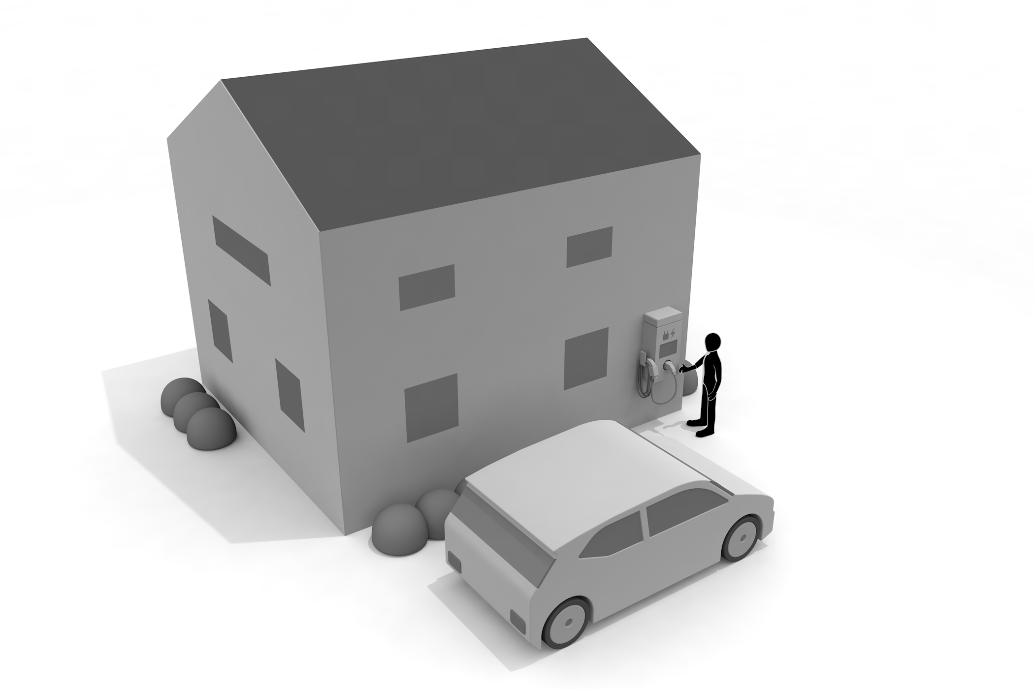 普通充電器 / 急速充電器 / 急速充電スポット / 高速道路SA - イラスト/3Dレンダリング/フリー素材/商用使用OK