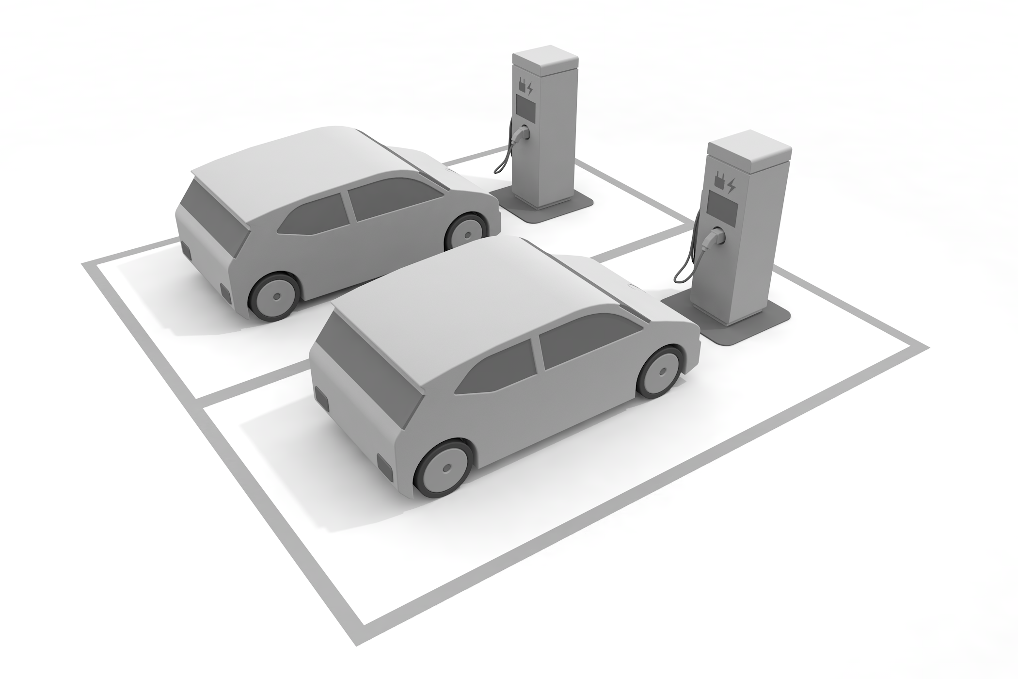 充電ケーブル / EV専用充電コンセント / 充電中 / 無料充電 - イラスト/3Dレンダリング/フリー素材/商用使用OK