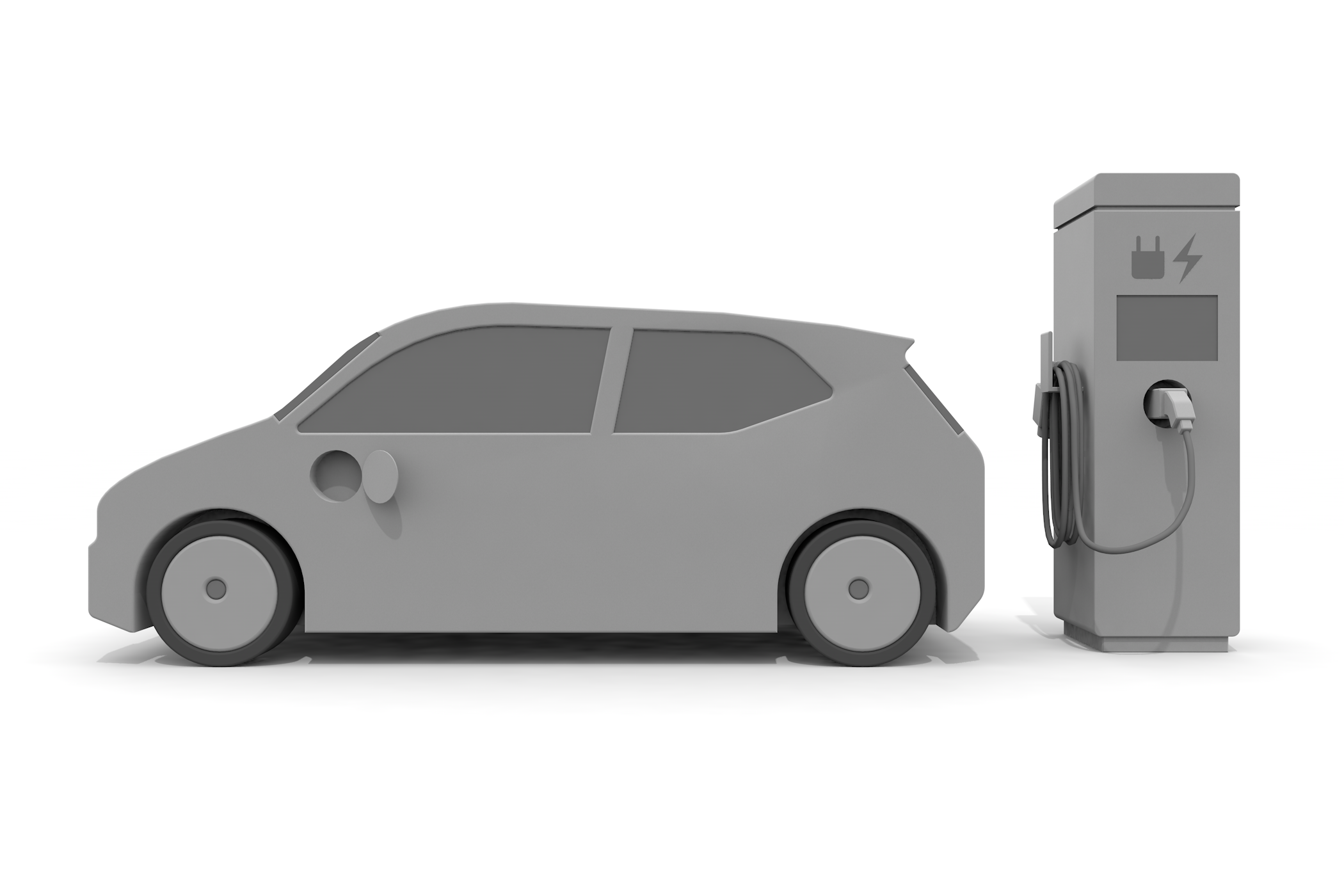 電気を動力源/小型車やかっこいいデザイン/壁面取り付け型やスタンド型 - イラスト/3Dレンダリング/フリー素材/商用使用OK