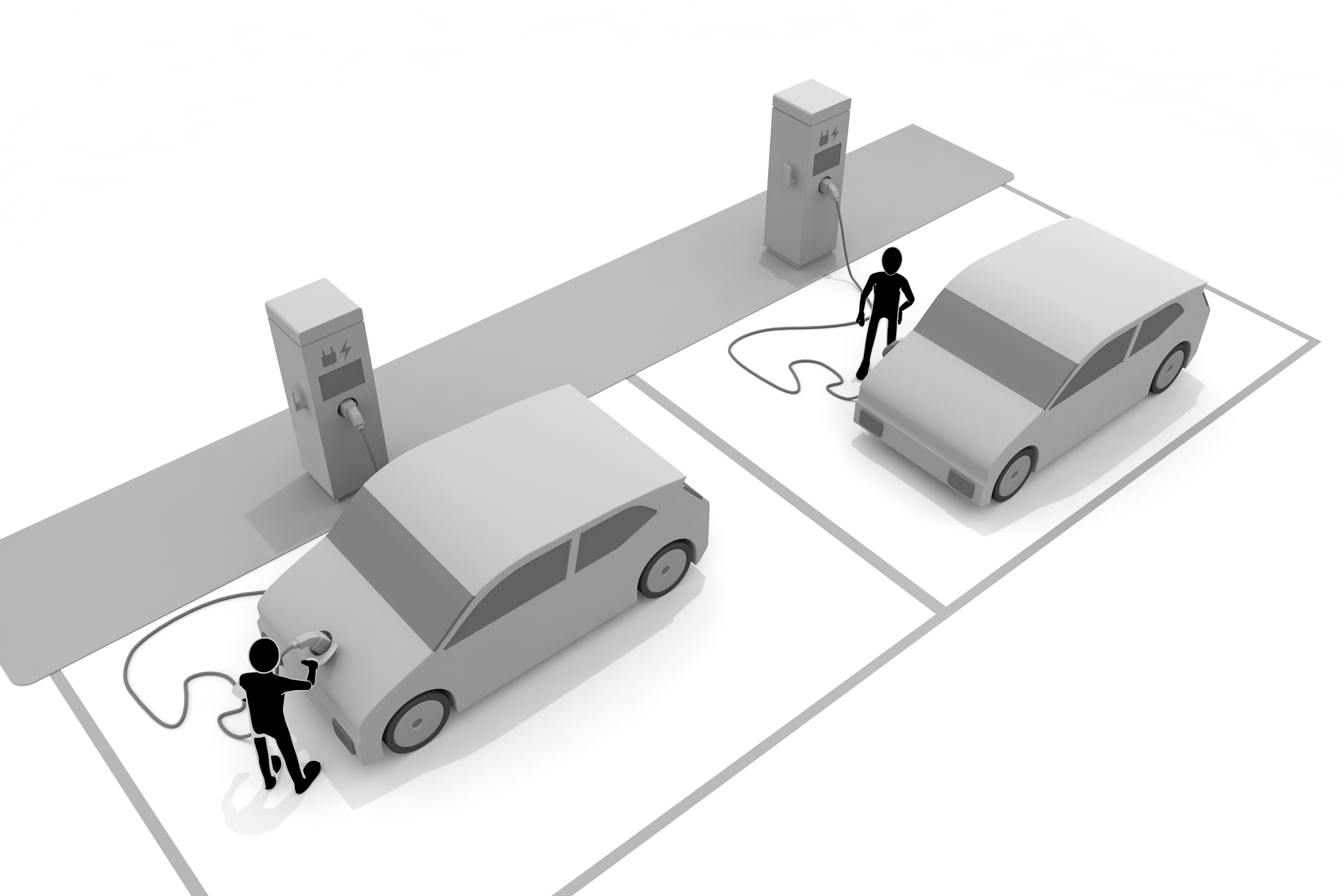 一充電走行距離/バッテリーに蓄えた電気/普通充電用ケーブル - イラスト/3Dレンダリング/フリー素材/商用使用OK