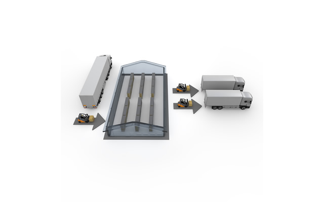 流通/フォークリフト/段ボール/在庫/煙突 / 白バック - 生産/イラスト/インダストリー/写真/イメージ/フォト/フリー素材