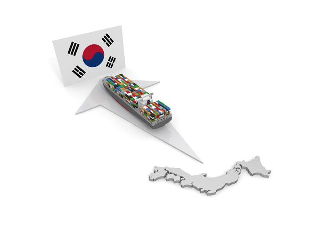 韓国/輸出/貨物船/日本/貿易 - 生産/イラスト/インダストリー/写真/イメージ/フォト/フリー素材