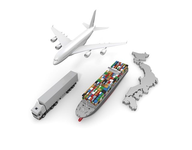 日本地図/取引/貿易/飛行機 - 生産/イラスト/インダストリー/写真/イメージ/フォト/フリー素材