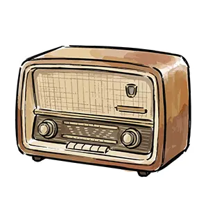 昭和レトロな木製の真空管ラジオのイラスト