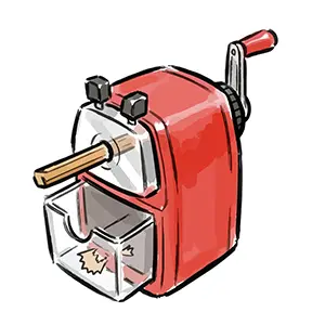 学校や学習机にあった赤い手動鉛筆削りのイラスト