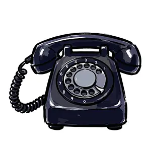 昭和レトロな黒電話（ダイヤル式電話機）のイラスト