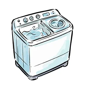 洗濯物が回る様子を描いた懐かしい二槽式洗濯機のイラスト