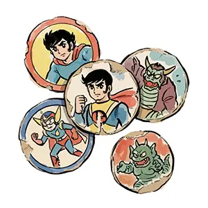 昭和の子供の遊び道具、擦り切れたメンコのイラスト